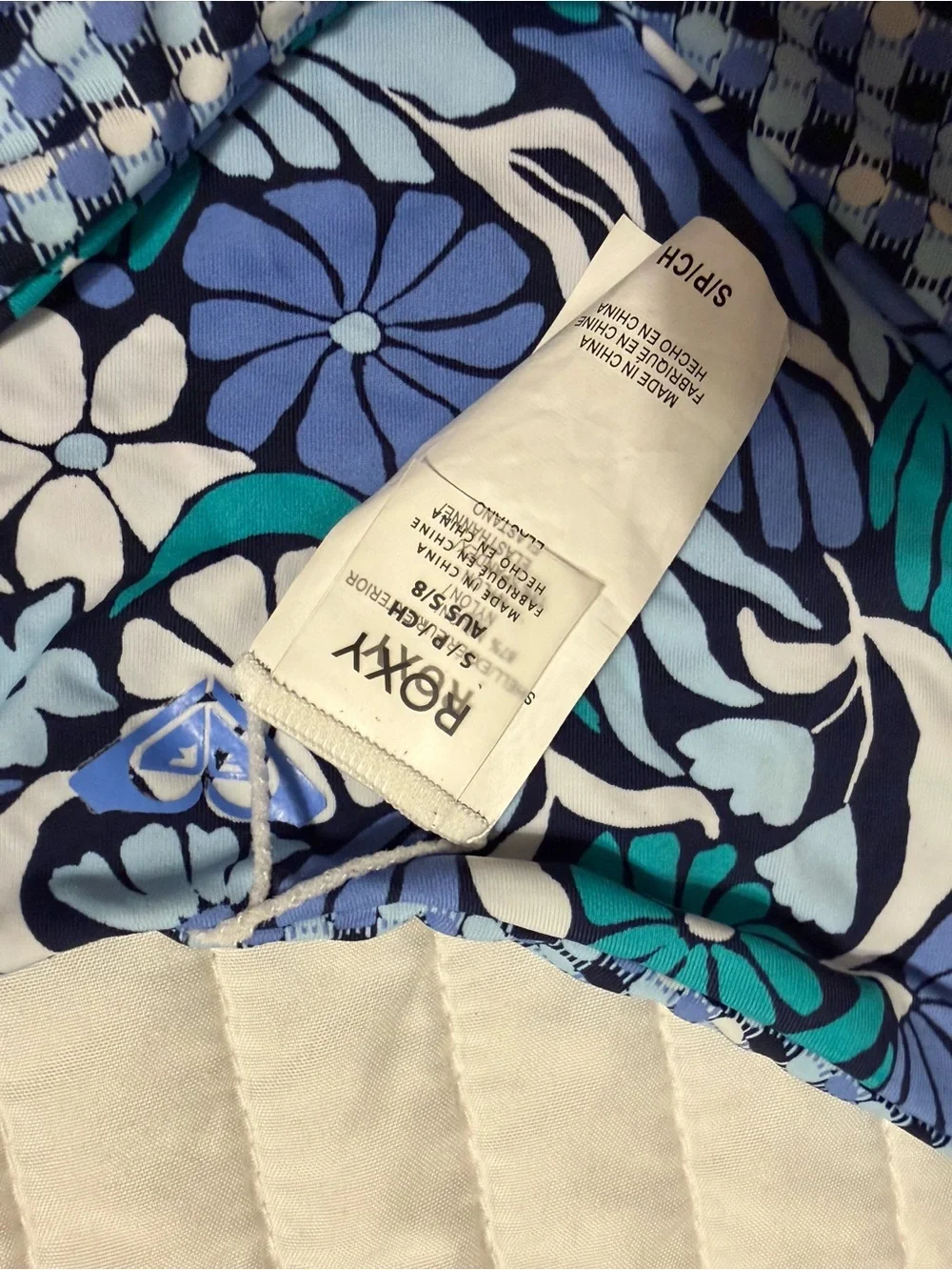 Roxy Reversible Blue Gingham & Tropical Flower Women's Bikini Set - Size Small